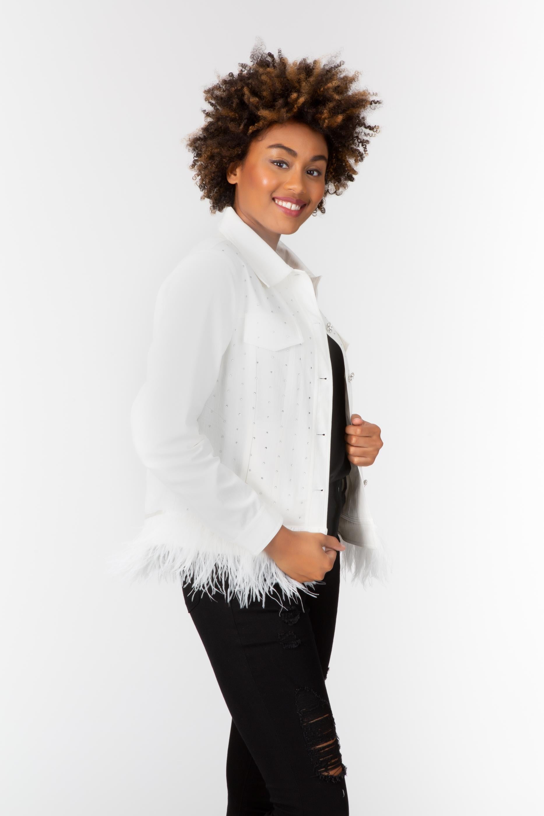 Feathers & Crystals Jacket White