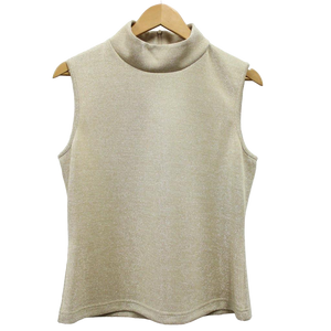 Sparkly Knit Mock Neck Sleeveless Shell Light Gold