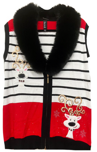 Reindeer Stripes Vest with detachable fur collar