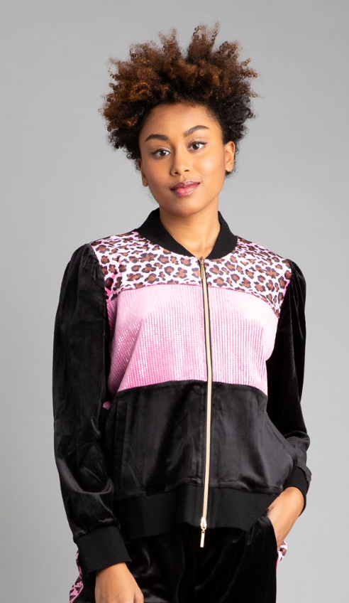 Pink Puff Colorblocked Velour Jacket