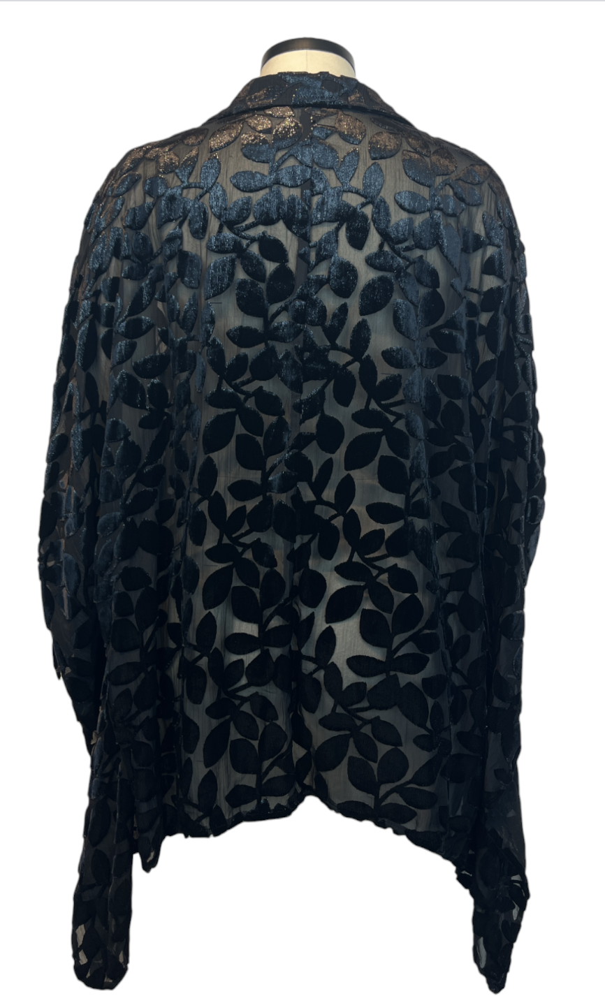 Luxe Leaf Burnout Batwing Tunic Black