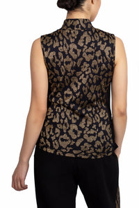 Sparkling Leopard Mock Neck Tank Black Gold