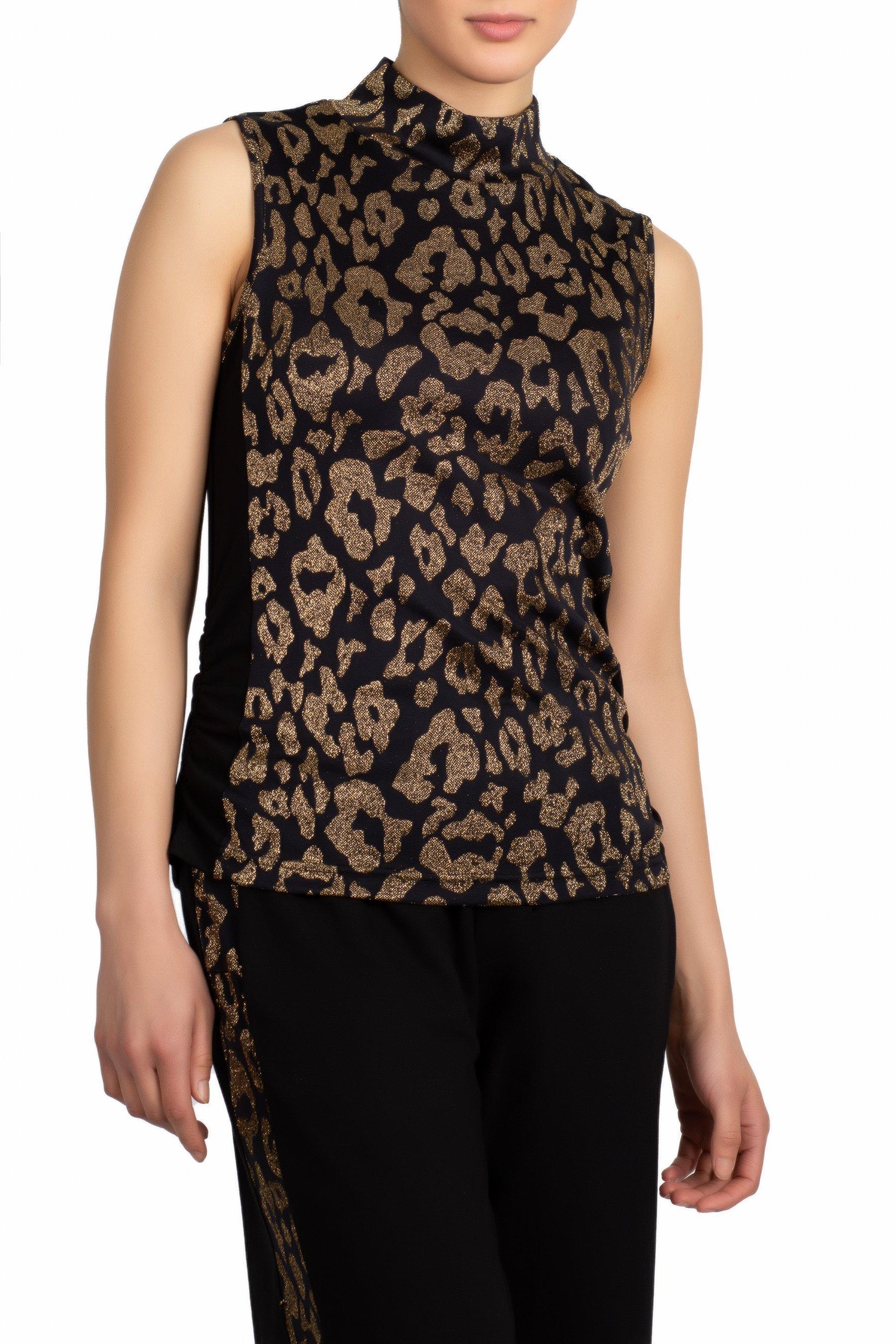 Sparkling Leopard Mock Neck Tank Black Gold