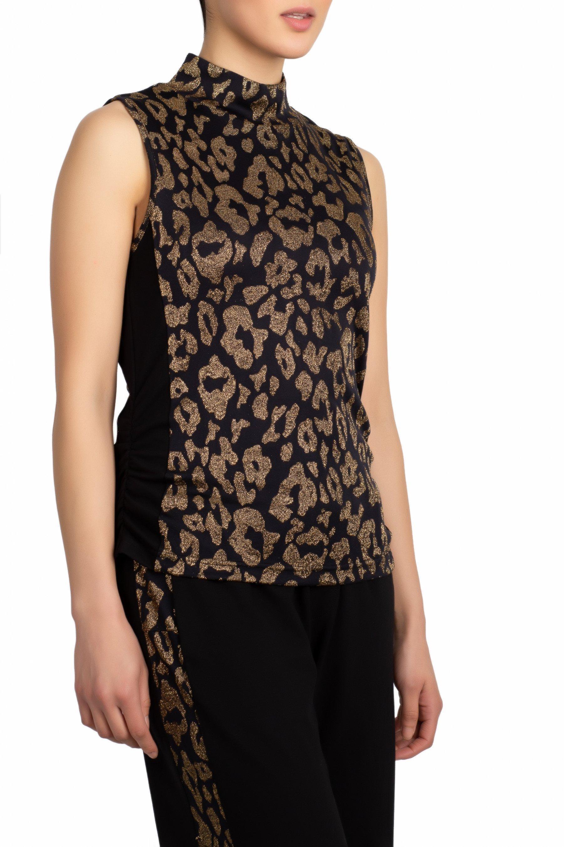 Sparkling Leopard Mock Neck Tank Black Gold