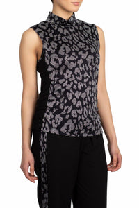 Sparkling Leopard Mock Neck Tank Black Silver